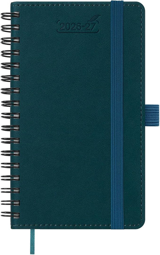 BEZEND Pocket Planner 2026-2027 Weekly and Monthly (3.5" x 6") 18 Months Small Academic Calendar (Jul 26-Dec 27) for Students, Work & Home, Storage Pocket, Spiral PU Leather Softcover -Dark Green