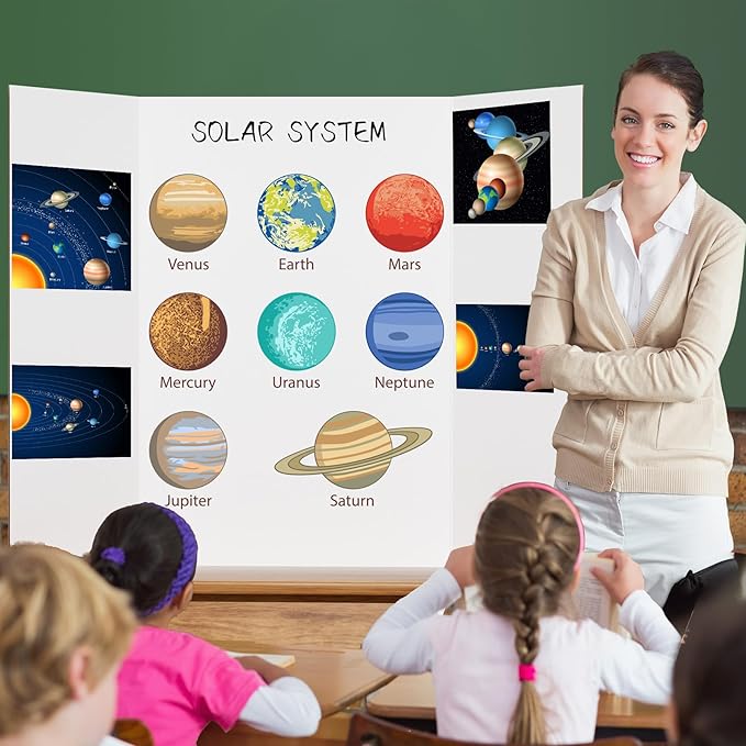 AKONEGE 4 Pack 36" x 48" Trifold Poster Board for Presentation, White Corrugated Cardboard Large Tri Fold Poster Board for Science Fair, Office & School Projects, Photo Displays, Exhibitions Event