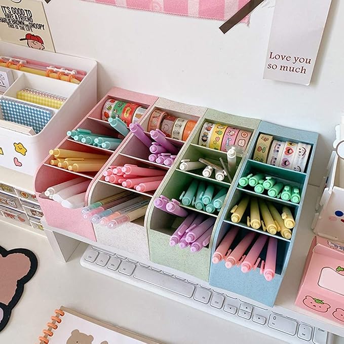 SITAKE Pen Pencil Holder Organizer, 4 Colors Marker Organizer and Storage, Big Desk Organizers and Accessories, Cute Kawaii Stationary for Kids, Girls, Officer and School Supplier (4 Colors BIG)