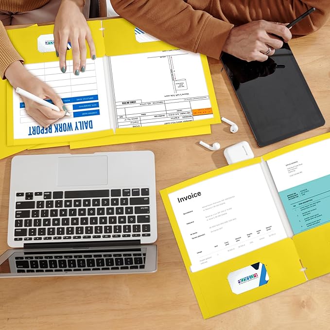 BIBRADAA® 50 Packs Yellow Folders,Paper Folder Surface with Waterproofing,Letter Size,Holds 100 Plus Sheets,for School,Office,Business. (50, Yellow)