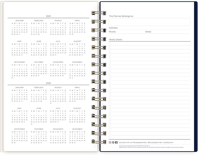 Blue Sky Perpetual Planner, Undated Planning Calendar, Daily Layout, 5" x 8", Open Ended Dating, Flexible Cover, Durable Twin Wire Binding, For Office and School, Tana