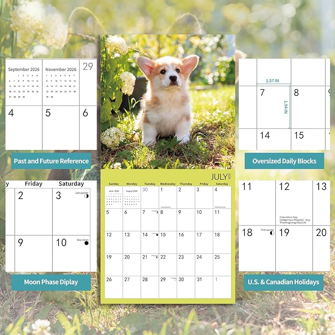2026 Wall Calendar,Corgi Wall Calendar, 12" x 24" Open,Family Planner Calendar Organizer with Corgi Images, for Dogs Lovers