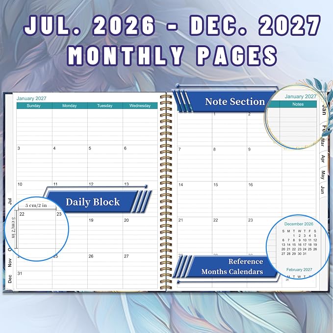 2026-2027 Monthly Planner - 18 Month Planner 2026-2027 Jul. 2026 - Dec. 2027 Academic Planners 9" x 11", Large Monthly Planners with Double-Sided Pocket, Spiral Planner 18-Month for Women, Men