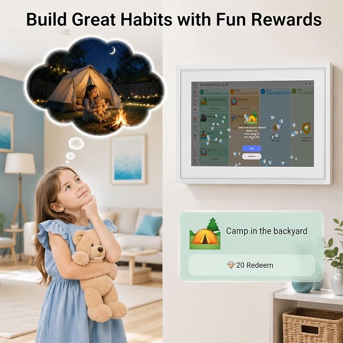 Digital Calendar with Touch Screen - 10.1 Inch Wall-mounted Smart Electronic Planner with Third-Party Calendar Sync, Chore Tracker, Meal Plan & Photo Display, Gifs for Mom