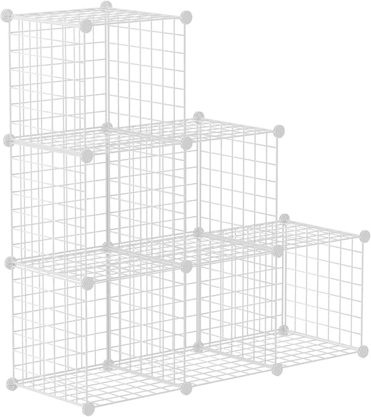 HUBSON Wire Cube Storage Organizer, Book/Toy/Craft/Potted Plants and petCloset Organizers and Storage Shelves, 6-Cube Freely Combinable Metal Grids Storage Shelf, White Iron
