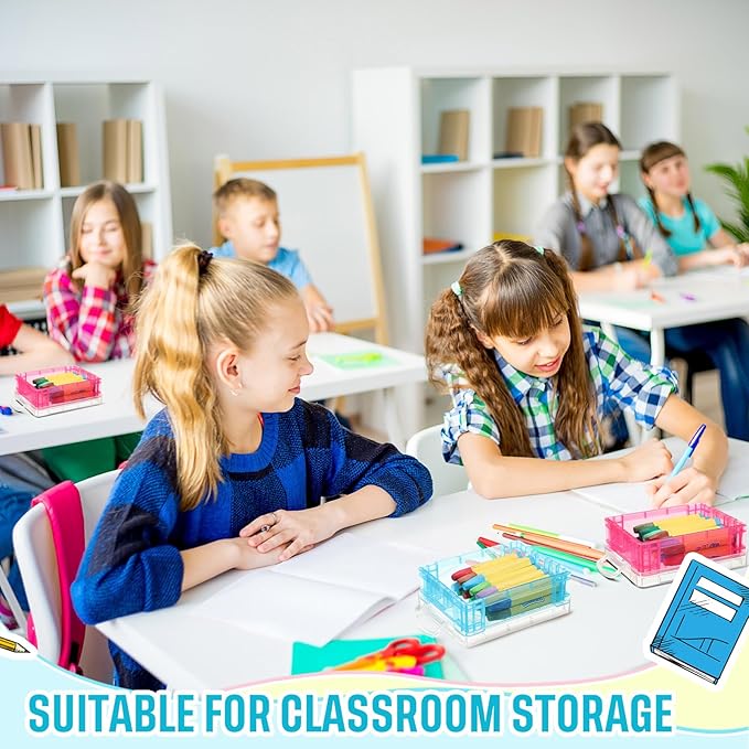 Suzile 25 Pcs Plastic Crayon Boxes with Snap Lids Crayon Storage Organizer Stackable Container Bulk Pencil Case for Pen Crafts Classroom Supplies(Red, Blue, Green)