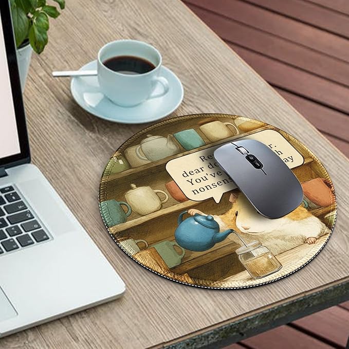 Gctriki Funny Hamster Round Mouse Pads for Desk, Small Desk Mat Stitched Edge Non-Slip Rubber Base, Mousepad for Travel Laptop Computer Gaming, Cute Office Accessories with Motivational Quote