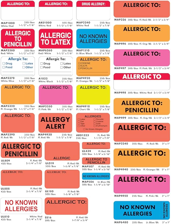 Mini Medical Allergic and Alert Labels, 5/16" x 1-1/2", Florescent Colors, self-Adhesive, ROLL of 500, (SELF Pay - Green)