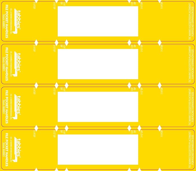 Tabbies File Pocket Handles, 9.63 X 2, Yellow/White, 4/Sheet, 12 Sheets/Pack