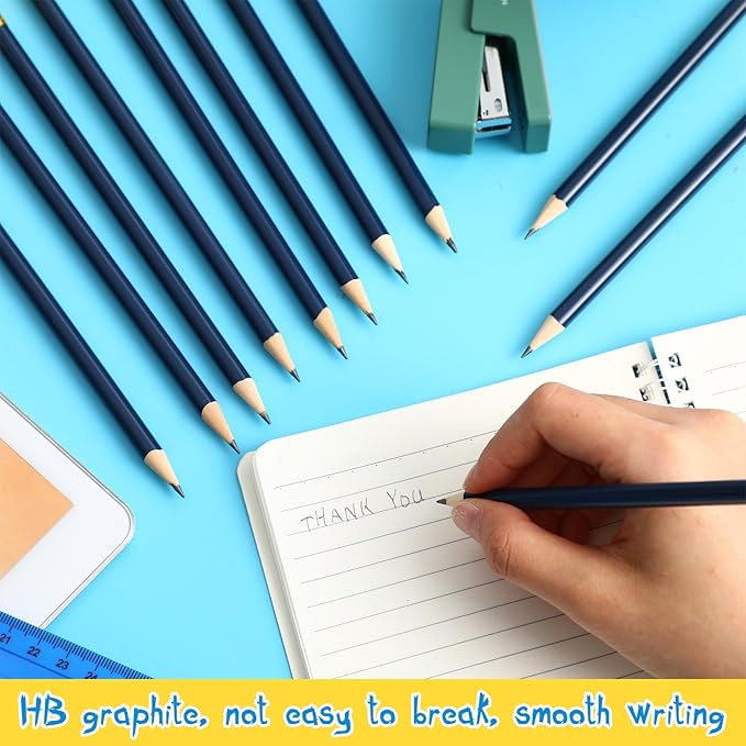 Outus 24 Pieces Round Pencils Cute HB Graphite Wood Pencils Pack with Eraser for School Drawing Sketching Wedding Office Supplies (Blue)