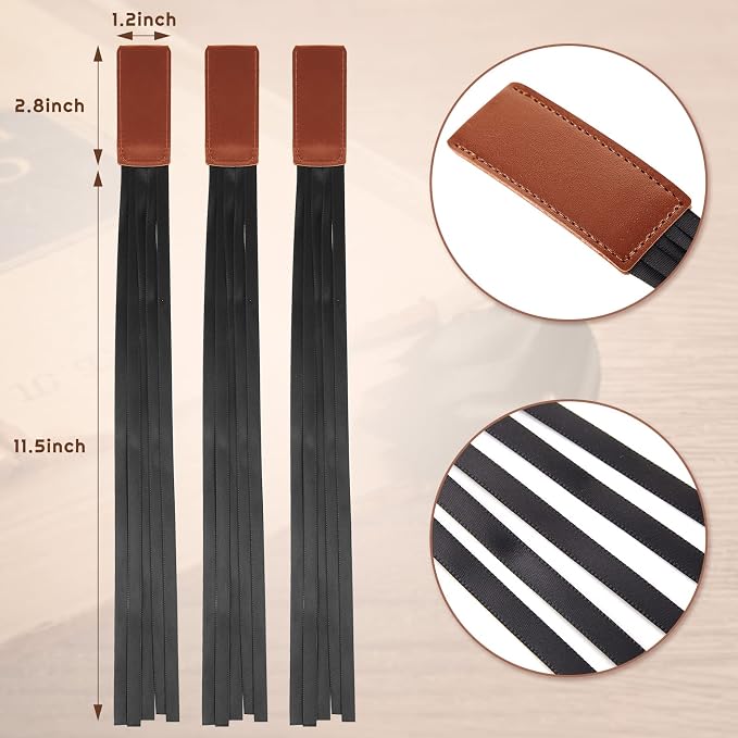 Outus 3 Pieces Bible Ribbon Bookmark Markers Artificial Leather Bookmark with Ribbons for Books Office(Simple,Black)