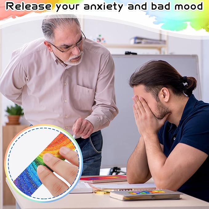 Gersoniel 36 Pcs Anxiety Sensory Stickers Strips Adhesive Textured Mental Health Calm Stickers Mindfulness Fidget Decals Stress Anxiety Relief Items for Therapy Office Desk(Rainbow Style)