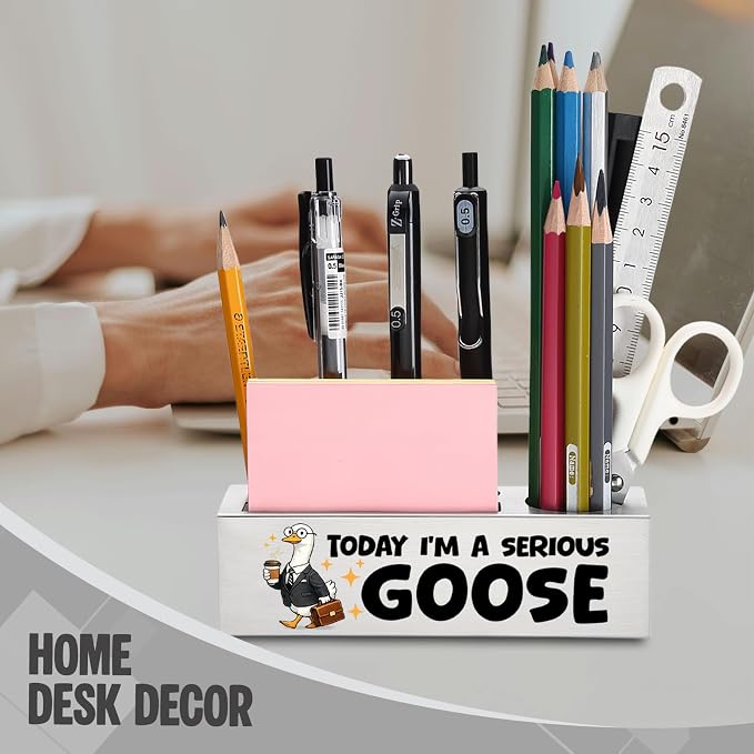 FOKCBOCM Cute Office Pen Holder with Goose Design, Stainless Steel Desk Organizer Gift for Coworker, Positive Work Humor Workspace Decor, Fun Desk Accessory-DS129