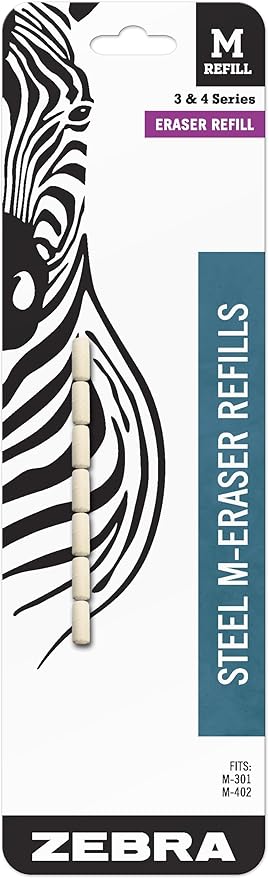 Zebra Pen Mechanical Pencil Eraser M-Refill, White, 7-Pack