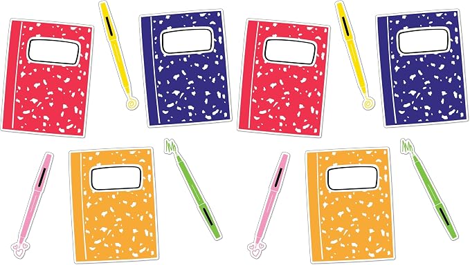 Carson Dellosa Happy Place 36 Piece Notebook and Pen Bulletin Board Cutouts, Colorful Notebooks and Pens Bulletin Board Decorations, Happy Place Classroom Décor (Pack of 2)