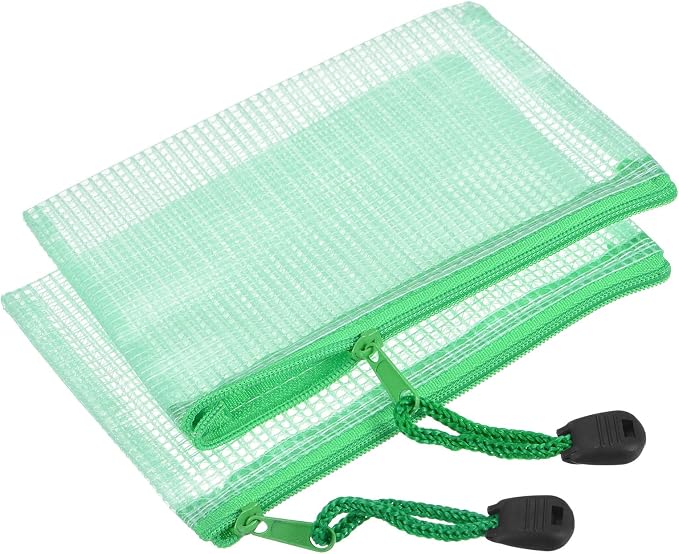 YOKIVE 3 Pack Mesh Zipper Bags, A6 Mesh File Pockets Plastic Document Pouch, Great for Office Appliances Travel Storage(Green)