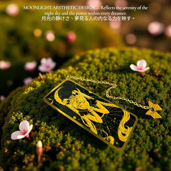 Anime Bookmark Gojo Satoru Metal Bookmark with Chain Japanese Style Manga Accessories Otaku Collectible Reading Gift Anime Gifts Gojo Gifts Book Lover Present Japanese Anime Merch (Moon)
