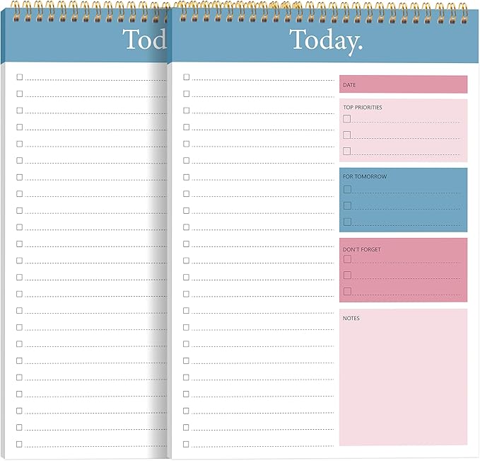 KMQOY To Do List Notepad - 2 Pack Daily Planner Pad Undated 52 Sheets Spiral Today Planner Note Pad Premium Thick Paper 6.5" x 9.8" For Work and Personal Organized- Pink & Blue