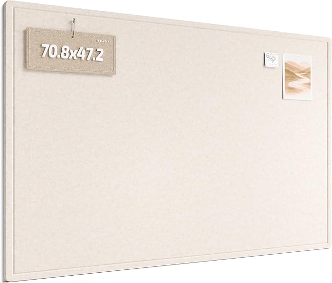 Fluxynara Large Bulletin Board, 70.8" x 47.2" Cork Board Alternative with 48 Safe Removable Adhesive Tabs, Foldable Felt Pin Board for Home Office, Classroom, Bedroom,Entryway for Walls—Oatmeal