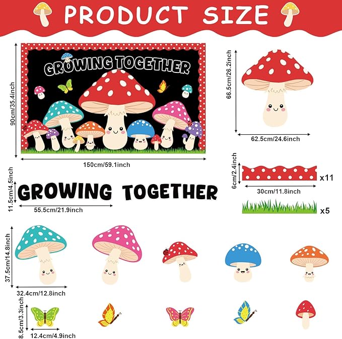 Mushroom Bulletin Board Decorations Colorful Mushrooms Cutouts Growing Together Bulletin Board Summer Classroom Decor Butterflies Cutouts for Spring Student Door Wall Back to School Supplies