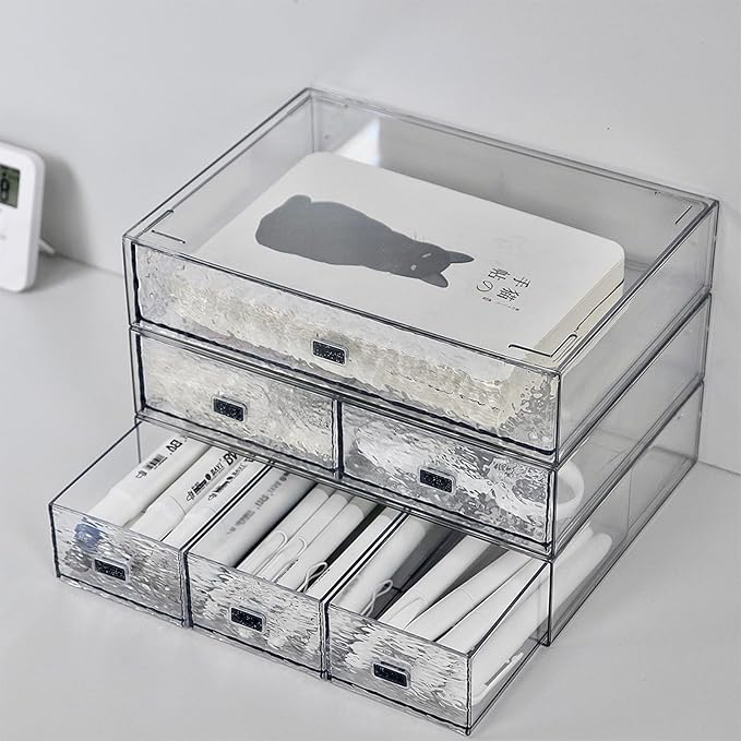 Desk Drawer Organizer, Stackable Plastic Storage Drawer, Grocery Organizer For Stationery/Office Supplies (New Clear, 1 Compartment))