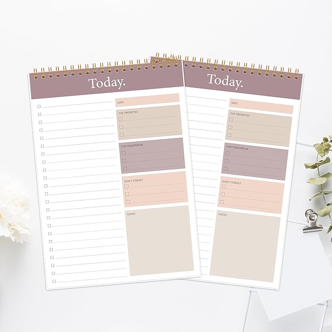 KMQOY To Do List Notepad - 2 Pack Daily Planner Pad Undated 52 Sheets Spiral Today Planner Note Pad Premium Thick Paper 6.5" x 9.8" For Work and Personal Organized - brown