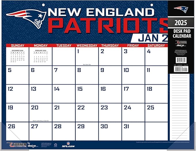 Turner Sports New England Patriots 2025 22x17 Desk Calendar (25998061543)
