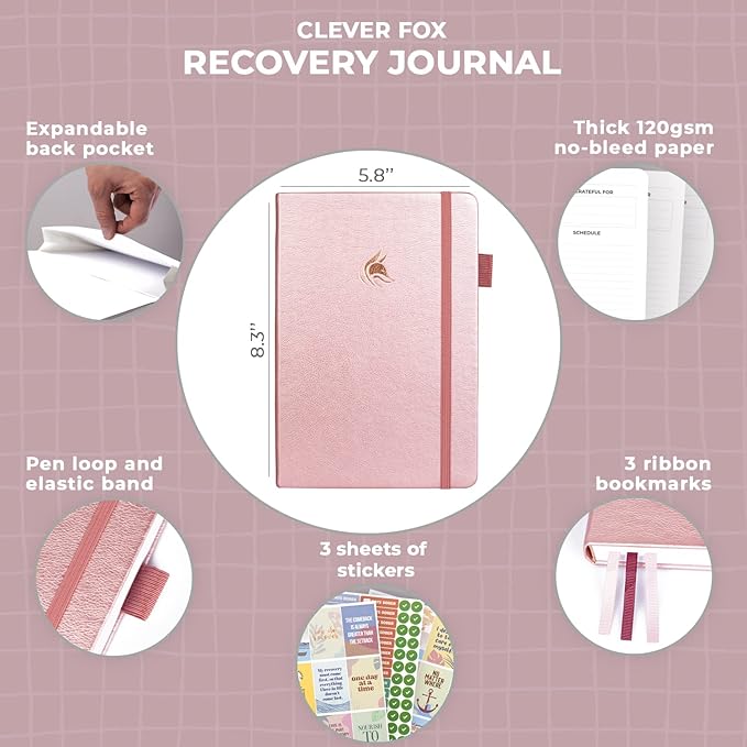 Clever Fox Addiction Recovery Journal – Addiction Treatment Planner & Workbook – Daily Sobriety Journal for Recovery Progress, A5 (Rose Gold)