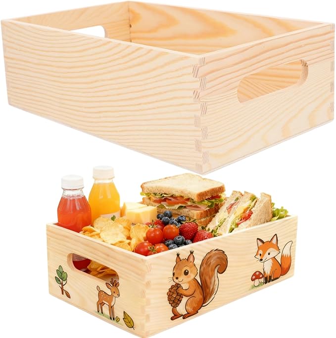 jojofuny Solid Wood Storage Box with Handles - Small Desktop Crate Organizer for Tools and Sundries Multi-Use Wooden Storage Crate Basket 9.84X5.90X3.07 Inch