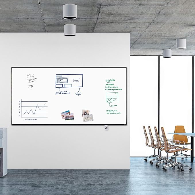 U Brands PINIT Magnetic Dry Erase White Board with Pin Strips, Black Aluminum Frame with Black Cork Strips Across The Top and Bottom (96" W x 48" H)
