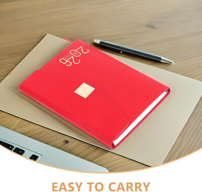 Ciieeo 2026 Daily Planner Notebook One-year Agenda Notepad for Work and Home Use Red Hardcover Calendar Organizer Office Supply Scheduling Journal
