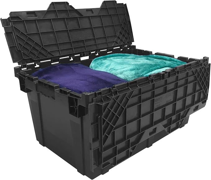 Uboxes Storage Crate, 5 Pack Black Plastic Rectangle Storage Boxes, 27 x 17 x 12 inches, Stackable Waterproof Crates for Organizing Closets, Garage, Kitchen, Outdoor Activities
