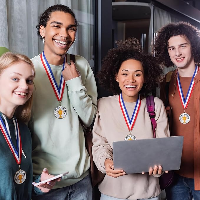Cunno 20 Pcs You Make a Difference Medals Bulk 2'' Employee of the Month Award Enamel Star Recognition Medals with Neck Ribbon Trophy Prizes Gift for Colleague Coworker Team Retirement Competitions