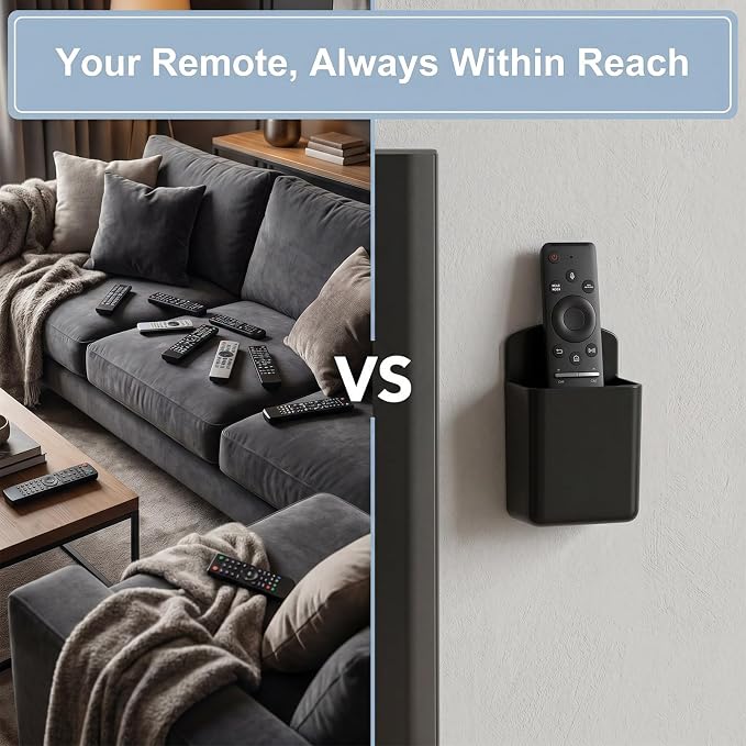 2 PCS Remote Control Holder Wall Mount, TV Remote Control Holder, Self Adhesive Pen Holder Organizers and Accessories for Home Office School (4, White 2Pcs+Black 2Pcs)