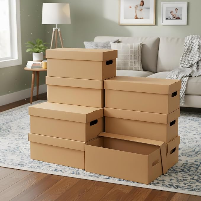 Marspark 10 Set 7" Vinyl Record Storage Box Corrugated Paper Lp with Removable Lid and Handle for Organize Vinyl Album, Each Holds up to 200 Records or Lp 18-1/8" x 8" x 8-7/8"
