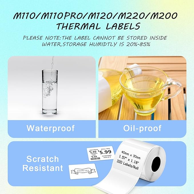 M110 Thermal Labels Compatible with Phomemo M100/M110/M150/M221/M220/M120/M200/M250 Label Printer 1.57"x1.18"(40x30mm),230 Labels/Roll, for Barcode/Address/Mailing/Logo/Business/Home Tag,4 Rolls