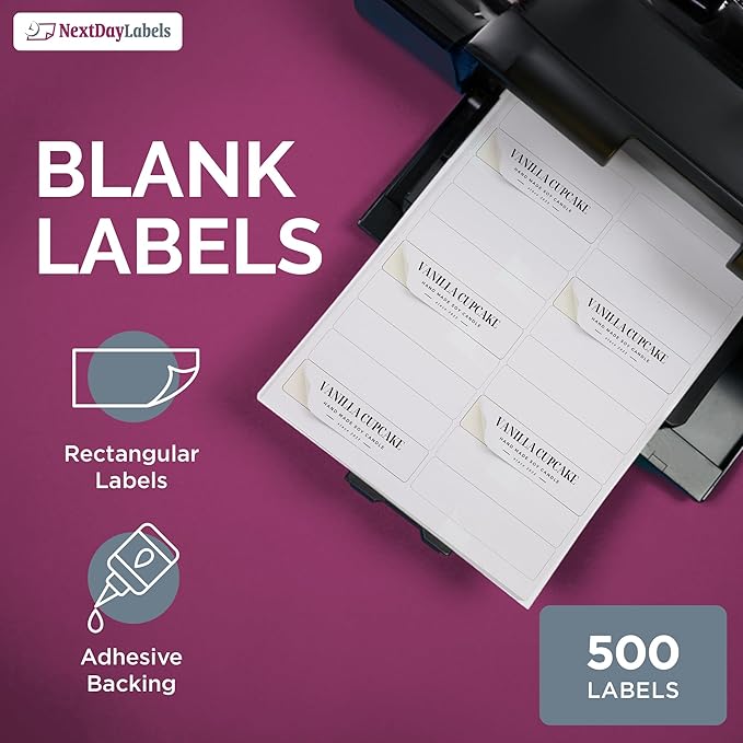 NextDayLabels 4x1 Inch Rectangle Stickers White Blank Labels for Laser Inkjet Printer - 20 Per Sheet Self-Adhesive Return Address Shipping Made in USA - 500 Labels