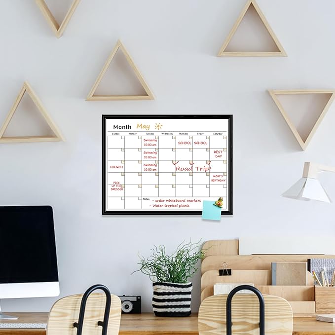 Umtiit Monthly Calendar Dry Erase Whiteboard 13 x 17 inch(33 x 43 cm), Black Wood Frame, Magnetic Surface Whiteboard for Planning/Schedule/School Timetable/Memo(BK-3343C,US)