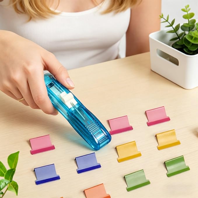 Portable Binder Clip Stapler, Includes 150 Reusable Clips, Push Clip Staplers, Mini Push Stapler Clamp Staplers for Desktop Document Home School Desk Office (H#)