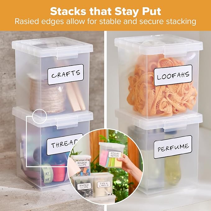 Bostitch Konnect Clear Storage Containers with Lids, Stackable Plastic Organizer Bins, 1.5 Quart, 2 Pack