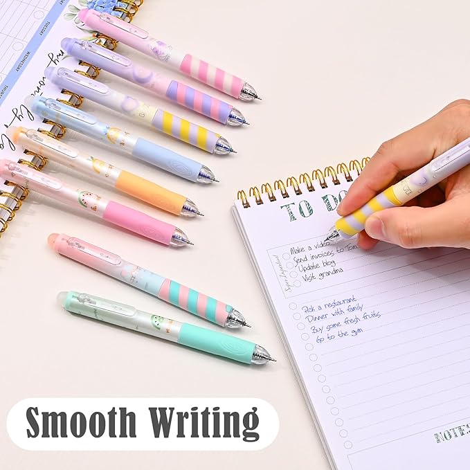 BAYTORY 8 Pcs Retractable Erasable Gel Pens, 0.5 mm Fine Point Black and Blue Ink Erasable Pens, Pen with Eraser Makes Mistakes Disappear, Smooth Writing for Journaling Planners (Morandi)