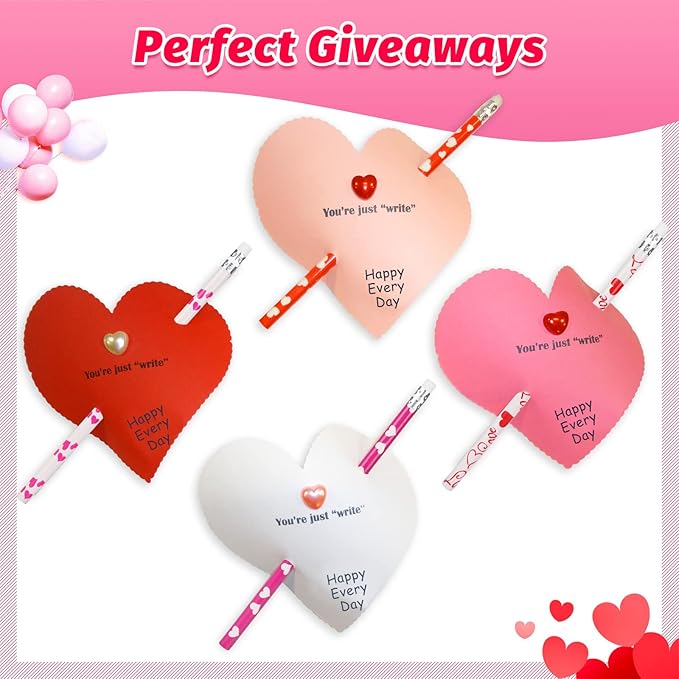 HINZER 50Pcs Valentines Day Pencils for Kids Party Favors Valentines Wood Pencils Bulk with Erasers for Goodie Bags Fillers Valentine's Day Exchange Gifts Giveaways Classroom Rewards School Supplies