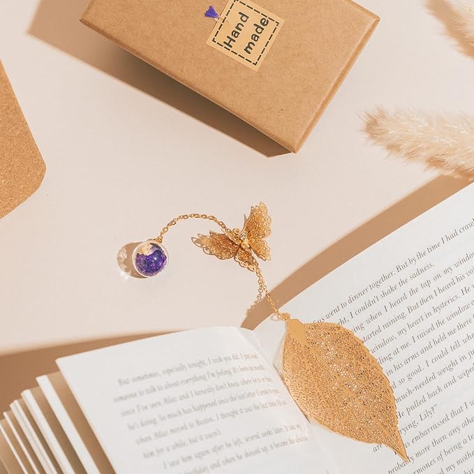 Teacher Appreciation Gifts for Women - Metal Leaf Bookmark with 3D Butterfly Charm – Mother’s Day Gifts for Mom, Thank You Gifts, Book Lover Gift Under 10 Dollars, Gift Box Included