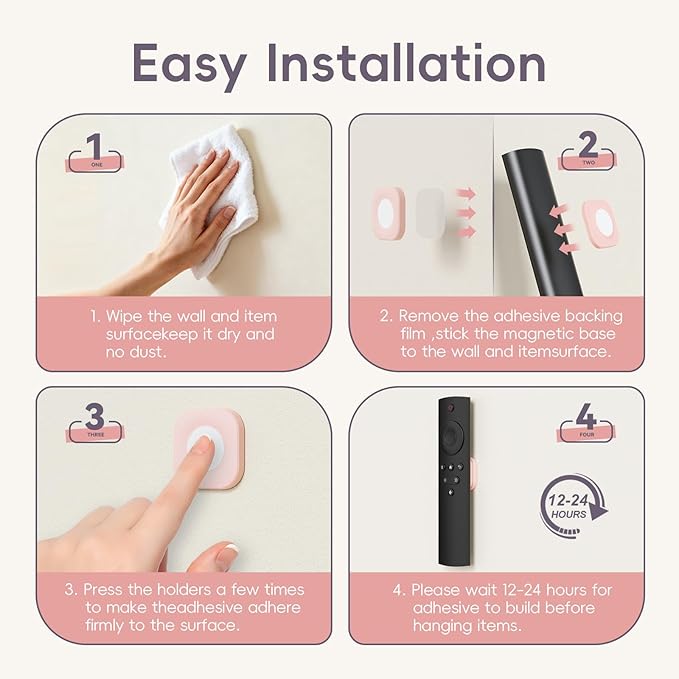 Magnetic Remote Control Holder Wall Mount Self-Adhesive, 6 Pack Upgraded Silicone Remote Organizer Storage Wall Holder for Home Office TV, Fan and Air Conditioner Remote Control 6 pink