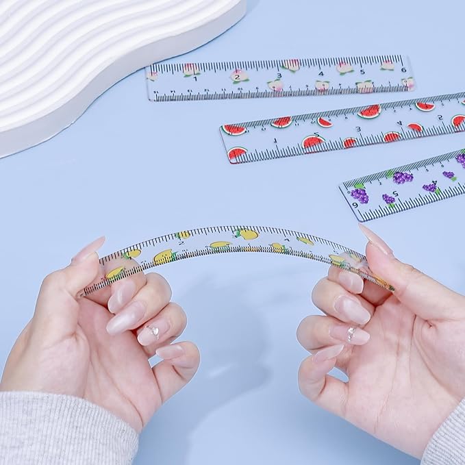 BAYTORY 4Pcs Transparent Acrylic Ruler 6 Inch, Clear Plastic Straight Rulers, Shatterproof Student Stationery Centimeters with Inches, for Classroom Essentials School Supplies (Fruit 6 Inch)