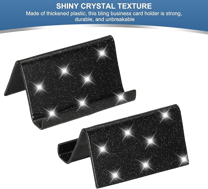 PATIKIL Business Card Holder for Desk, 2Pcs Acrylic Business Card Holders Shine Card Stand Organizer Cards Display for Office Exhibition, Black/Silver