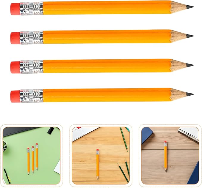 100pcs Wooden Hb Pencils with Top Erasers 10cm Yellow Wood Sketching Writing Pencils for Primary School Students Birthday Party Goodie Bag and Homeschool Supplies