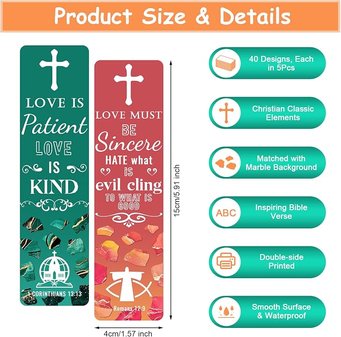 200 Pcs Bible Bookmarks Inspirational Scripture Christian Bookmark Motivational Book Markers Cross Bible Verse Book Marks for Reading Women Men Religious Church Supplies Father's Day Christian Gifts