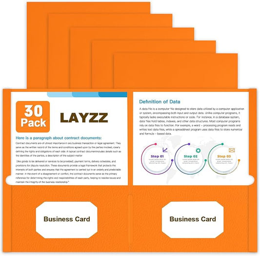 Folders with Pockets, LAYZZ 30 Pack Paper Pocket Folders, 2 Pocket File folders Fits Letter Size Paper, for School Office and Home (Orange)