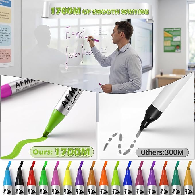 AFMAT Whiteboard Sticker for Wall, 4x6ft White Board Paper, Super Sticky Dry Erase Wallpaper, Peel and Stick Dry Erase Board with 16 Markers, No Ghosting Whiteboard Paper for Home Office Classroom
